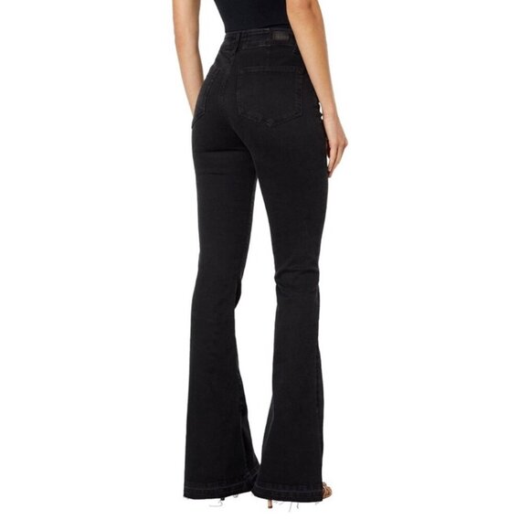Paige High Rise Lou Lou Jeans Womens 27 black Wide Leg Flare Button Fly Classic - Picture 2 of 16